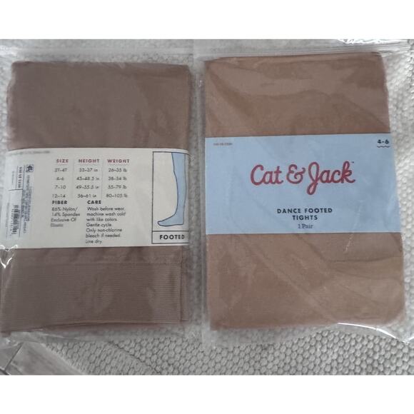Cat And Jack Footed Dance Tights Size Girls 4-6 Beige Two Pairs Included, New - Picture 2 of 3